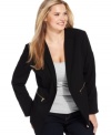 Lend structured style to your casual ensembles with Calvin Klein's plus size blazer, accented by zip pockets.
