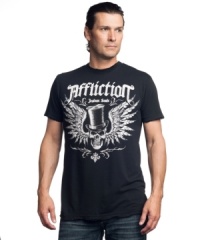 This top hat skull graphic t-shirt from Affliction adds polish with and edge to your denim look.