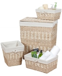 These earthy accents bring organization & understated style into your space to clean up the way you sort and store your laundry, bath-time essentials and more. Including a hamper, waste basket, medium storage basket & large storage basket, this set features a contrasting weave design in an all-natural color scheme. These earthy accents bring organization & understated style into your space to clean up the way you sort and store your laundry, bath-time essentials and more. Including a hamper, waste basket, medium storage basket & large storage basket, this set features a contrasting weave design in an all-natural color scheme.