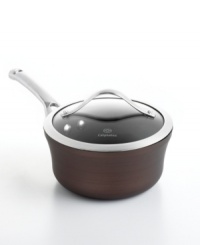 Just right. The perfect kitchen companion, this elegant bronze piece features multiple layers of nonstick technology, a hard-anodized construction and stay-cool handles for an unrivaled combination of professional performance and everyday ease. Your go-to for simmering sauces and gravies, boiling eggs, preparing soups and more. Lifetime warranty. Just right. The perfect kitchen companion, this elegant bronze piece features multiple layers of nonstick technology, a hard-anodized construction and stay-cool handles for an unrivaled combination of professional performance and everyday ease. Your go-to for simmering sauces and gravies, boiling eggs, preparing soups and more. Lifetime warranty.