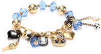Betsey Johnson Iconic Vintage Hearts Crystal Heart Multi-Charm Half Stretch Bracelet Betsey Johnson Iconic Vintage Hearts Crystal Heart Multi-Charm Half Stretch Bracelet