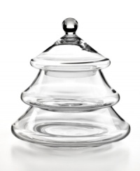 Squirrel away candies, trinkets and more in this three-piece tree from Martha Stewart Collection. Two stackable compartments and a treetop lid radiate whimsical charm in clear glass. Squirrel away candies, trinkets and more in this three-piece tree from Martha Stewart Collection. Two stackable compartments and a treetop lid radiate whimsical charm in clear glass.