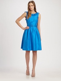 Lustrous taffeta in a full-skirted silhouette, accented with ruffled trim and a matching belt.Jewel necklineRuffled trimSleevelessSelf belt with covered buckleScooped backConcealed side zipAbout 22 from natural waistSilkDry cleanImportedModel shown is 5'9½ (176cm) wearing US size 4. Lustrous taffeta in a full-skirted silhouette, accented with ruffled trim and a matching belt.Jewel necklineRuffled trimSleevelessSelf belt with covered buckleScooped backConcealed side zipAbout 22 from natural waistSilkDry cleanImportedModel shown is 5'9½ (176cm) wearing US size 4.