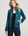 Chic and cropped, this striking new faux leather jacket revs up the fall season in a new blue hue we love.