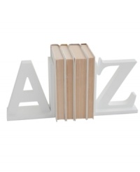 Book smart. A to Z bookends from Design Ideas alphabetize reading materials in the living room, kid's room or home office in bold capital letters. Book smart. A to Z bookends from Design Ideas alphabetize reading materials in the living room, kid's room or home office in bold capital letters.