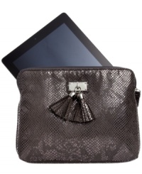 Treat your favorite tech toy to something wild with this sleek, snakeskin-embossed iPad sleeve from Nine West. Slim and chic with flirty tassels and extra interior padding, it slips easily into a tote or can be carried like a clutch. Treat your favorite tech toy to something wild with this sleek, snakeskin-embossed iPad sleeve from Nine West. Slim and chic with flirty tassels and extra interior padding, it slips easily into a tote or can be carried like a clutch.