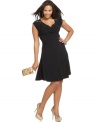 Soprano's plus size little black dress is on-trend with faux wrap styling.