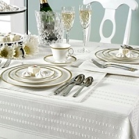 This table linen collection is a beautiful pearl color perfect for any occasion. This table linen collection is a beautiful pearl color perfect for any occasion.