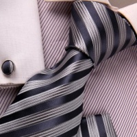 Grey Stripes Woven Silk Neckie Hanky Cufflinks Present Box Set thank you gifts Y&G Fashion Necktie Set H5190 Grey Stripes Woven Silk Neckie Hanky Cufflinks Present Box Set thank you gifts Y&G Fashion Necktie Set H5190