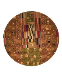 A mesmerizing montage, this round rug offsets stripes of bold color against a sea of earth-toned swirls and dots. The eye-catching design places a modern twist on twentieth-century abstract art. Hand-tufted and hand-carved of plush wool. A mesmerizing montage, this round rug offsets stripes of bold color against a sea of earth-toned swirls and dots. The eye-catching design places a modern twist on twentieth-century abstract art. Hand-tufted and hand-carved of plush wool.
