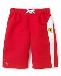 With a contoured racing stripe along the leg, the Ferrari boardshort is ready to roll for all your young swimmer's aquatic adventures. With a contoured racing stripe along the leg, the Ferrari boardshort is ready to roll for all your young swimmer's aquatic adventures.
