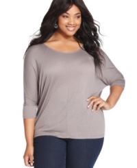 Pair your fave jeans with Soprano's three-quarter-sleeve plus size top-- it's a must-have basic! (Clearance) Pair your fave jeans with Soprano's three-quarter-sleeve plus size top-- it's a must-have basic! (Clearance)