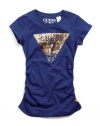 GUESS Kids Girls Big Girl Logo Tee with Sequins, BLUE (10/12)