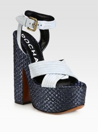 Sumptuous suede pairs with woven raffia for a textured look in this sky-high design. Raffia heel, 6½ (160mm)Raffia platform, 2¼ (60mm)Compares to a 4¼ heel (110mm)Suede upperAdjustable ankle strapLeather lining and solePadded insoleMade in Italy Sumptuous suede pairs with woven raffia for a textured look in this sky-high design. Raffia heel, 6½ (160mm)Raffia platform, 2¼ (60mm)Compares to a 4¼ heel (110mm)Suede upperAdjustable ankle strapLeather lining and solePadded insoleMade in Italy
