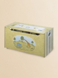 From the Alphabet Collection. This sturdy, hand-painted chest will keep their toys organized in the nicest way. Slow-close safety hinges on lid Side openings for carrying ease 32½W X 14½H X 16¼D Constructed of MDF Recommended for ages 3 and up Imported Please note: Some assembly may be required. 