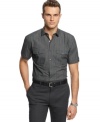 The sleeker side of things. Keep a polished silhouette with this slim-fit striped shirt from Alfani.