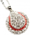 Bold Clear Crystal Embellished Large 3/4 Baseball Charm Pendant and Necklace