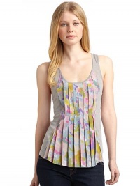 THE LOOKPullover styleScoop necklineSleeveless Front pleated silk panelRacerbackTHE FITAbout 27 from shoulder to hemTHE MATERIAL70% viscose/30% polyesterTrim: silkCARE & ORIGINDry cleanImportedModel shown is 5'9½ (176cm) wearing US size 4. THE LOOKPullover styleScoop necklineSleeveless Front pleated silk panelRacerbackTHE FITAbout 27 from shoulder to hemTHE MATERIAL70% viscose/30% polyesterTrim: silkCARE & ORIGINDry cleanImportedModel shown is 5'9½ (176cm) wearing US size 4.
