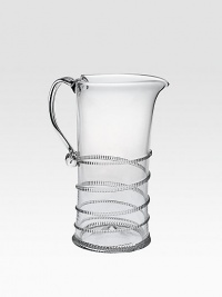 Crystal clear, mouthblown glass is beautifully detailed with dimensional threading around the pitcher. An absolute stunner to accompany dinner, drinks or a party. 60-ounce capacity 9½ high Hand wash Imported