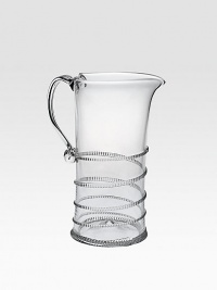 Crystal clear, mouthblown glass is beautifully detailed with dimensional threading around the pitcher. An absolute stunner to accompany dinner, drinks or a party. 60-ounce capacity 9½ high Hand wash Imported Crystal clear, mouthblown glass is beautifully detailed with dimensional threading around the pitcher. An absolute stunner to accompany dinner, drinks or a party. 60-ounce capacity 9½ high Hand wash Imported