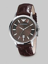 Sleek and slim in polished stainless steel with a textured dial and croco-leather strap. Second hand Date display at 6 o'clock Round case, 43mm, 1.69 Croco leather strap, 22mm, 0.87 Water resistant to 5 ATM Quartz movement Imported Sleek and slim in polished stainless steel with a textured dial and croco-leather strap. Second hand Date display at 6 o'clock Round case, 43mm, 1.69 Croco leather strap, 22mm, 0.87 Water resistant to 5 ATM Quartz movement Imported