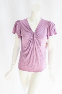 Fever Womens Violet Light Knotted V Neck Short Sleeve Knit Rayon Top S Fever Womens Violet Light Knotted V Neck Short Sleeve Knit Rayon Top S