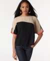 Go graphic in this colorblocked Rachel Rachel Roy boxy blouse -- neon trim adds a pop of pep!