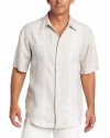 Cubavera Men's Big And Tall Short Sleeve Engineered Embroidered Stripe Shirt