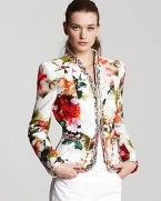 Make a style statement in this BASLER blazer that brings on the bold. A striking floral print gets an added edge with tough chain detailing and standout seaming.