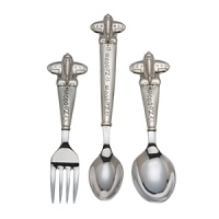 Mealtime sets off into the wild blue yonder with the Zoom Zoom 3-Piece Set. This stainless steel baby set with nickelplated handles includes a baby spoon and fork just the right size for little hands, and an infant feeding spoon. Mealtime sets off into the wild blue yonder with the Zoom Zoom 3-Piece Set. This stainless steel baby set with nickelplated handles includes a baby spoon and fork just the right size for little hands, and an infant feeding spoon.