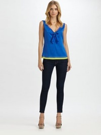 Eye-catching colorblocking gives this sleeveless top an invigorating, on-trend look.V-neckSleevelessPull-on styleAbout 24 from shoulder to hem93% silk/7% elastaneDry cleanImported of Italian fabric Model shown is 5'10½ (179cm) wearing US size Small. Eye-catching colorblocking gives this sleeveless top an invigorating, on-trend look.V-neckSleevelessPull-on styleAbout 24 from shoulder to hem93% silk/7% elastaneDry cleanImported of Italian fabric Model shown is 5'10½ (179cm) wearing US size Small.