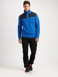 A sporty sweater is rendered in cozy wool with a buttoned mockneck for versatile styling.Four-button placketStand collarButtoned chest flap pocketRibbed knit collar, cuffs and hemWoolDry cleanImported A sporty sweater is rendered in cozy wool with a buttoned mockneck for versatile styling.Four-button placketStand collarButtoned chest flap pocketRibbed knit collar, cuffs and hemWoolDry cleanImported