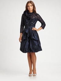 Shimmering sequins and a sculptural ruffle define this dramatic taffeta design.Stand collarConcealed front placket with ruffle trimJeweled self beltSequined bodice embroideryBubble skirt with pick-up detailsFully linedAbout 26 from natural waistPolyamideDry cleanImportedModel shown is 5'9 (175cm) wearing US size 4.This style runs large. We recommend ordering one size down for a standard fit. Shimmering sequins and a sculptural ruffle define this dramatic taffeta design.Stand collarConcealed front placket with ruffle trimJeweled self beltSequined bodice embroideryBubble skirt with pick-up detailsFully linedAbout 26 from natural waistPolyamideDry cleanImportedModel shown is 5'9 (175cm) wearing US size 4.This style runs large. We recommend ordering one size down for a standard fit.