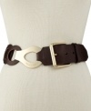 MICHAEL Michael Kors brings pure style with this unique take on the leather belt. With a circular linked body and logo-engraved metal accent at the front, you'll turn heads whether you pair it with jeans or a dress.