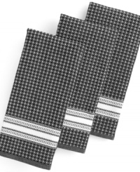 Throw in this towel & simplify the way your kitchen works. Made from a 100% cotton waffle weave, this stylish set adds a dash of color and a dose of versatility. Highly absorbent and durable, each towel is on the ready to tackle spills, messes and whatever comes the way of your busy kitchen! Throw in this towel & simplify the way your kitchen works. Made from a 100% cotton waffle weave, this stylish set adds a dash of color and a dose of versatility. Highly absorbent and durable, each towel is on the ready to tackle spills, messes and whatever comes the way of your busy kitchen!