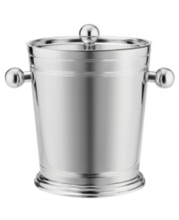 Serve cocktails chilled with this large ice bucket. In polished stainless steel, this classic set adds a touch of elegance to your home bar. Includes tongs. Serve cocktails chilled with this large ice bucket. In polished stainless steel, this classic set adds a touch of elegance to your home bar. Includes tongs.