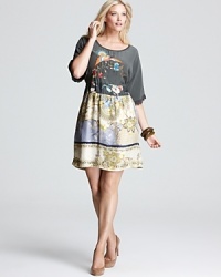 Vibrant florals and intricate embroidery mingle atop this Johnny Was Collection Plus dress for a fresh feminine statement. Vibrant florals and intricate embroidery mingle atop this Johnny Was Collection Plus dress for a fresh feminine statement.
