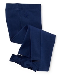 Tied bows prettily accent the hem of a versatile cropped legging in comfortable stretch cotton jersey. Tied bows prettily accent the hem of a versatile cropped legging in comfortable stretch cotton jersey.