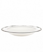 Take a shine to the Trimble Place rim soup bowl. Modern bone china hit by a wave of platinum embodies the unfussy yet undeniable elegance of kate spade.