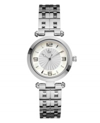Add a modern polish to every day with with this B-1 Class watch by Gc Swiss Made Timepieces. Stainless steel bracelet and round case. Mother-of-pearl dial with textured inner dial features applied silver tone numerals at twelve, three, six and nine o'clock, stick indices, three hands and logo. Swiss quartz movement. Water resistant to 100 meters. Ten-year limited warranty. Luxury Gc gift box packaging included. Add a modern polish to every day with with this B-1 Class watch by Gc Swiss Made Timepieces. Stainless steel bracelet and round case. Mother-of-pearl dial with textured inner dial features applied silver tone numerals at twelve, three, six and nine o'clock, stick indices, three hands and logo. Swiss quartz movement. Water resistant to 100 meters. Ten-year limited warranty. Luxury Gc gift box packaging included.