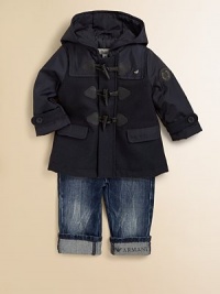 Handsomely crafted from a luxe wool blend, this cold weather essential for baby has an attached hood, flap pockets and is finished with a toggle closure.Attached hoodLong sleeves with buttoned cuffsFront toggle closureWaist flap pocketsFront and back yokeFully lined80% wool/20% polyesterDry cleanImported Please note: Number of buttons may vary depending on size ordered. Handsomely crafted from a luxe wool blend, this cold weather essential for baby has an attached hood, flap pockets and is finished with a toggle closure.Attached hoodLong sleeves with buttoned cuffsFront toggle closureWaist flap pocketsFront and back yokeFully lined80% wool/20% polyesterDry cleanImported Please note: Number of buttons may vary depending on size ordered.