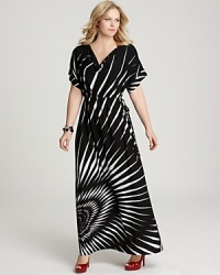 Adjust the waistline and sides of this starburst-printed Melissa Masse Plus maxi dress to craft a silhouette that's just-right for you. Adjust the waistline and sides of this starburst-printed Melissa Masse Plus maxi dress to craft a silhouette that's just-right for you.