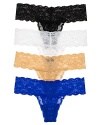 A flattering low-rise lace thong in basic colors. Slightly sheer with a thick waistband. Style #NEVER03ZL