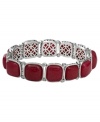 The warm look of summer. Fossil's intricate openwork bracelet brings bezel-set berry-dyed jade and epoxy squares in silver tone mixed metal. Bracelet stretches to fit wrist. Approximate diameter: 2-1/2 inches.