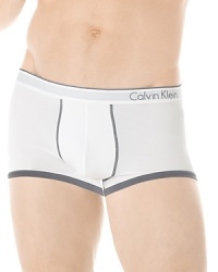 Calvin Klein reinvents a classic, offering up a modern microfiber trunk with a sleek, contemporary fit and contrast trim. Calvin Klein reinvents a classic, offering up a modern microfiber trunk with a sleek, contemporary fit and contrast trim.
