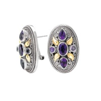 925 Silver & Amethyst Oval Filigree Earrings with 18k Gold Accents 925 Silver & Amethyst Oval Filigree Earrings with 18k Gold Accents