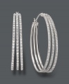 Light up your look in this glamorous style. Hoop earrings feature three dazzling rows accented by sparkling diamonds. Crafted in sterling silver. Approximate diameter: 1-1/2 inches.