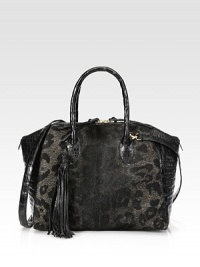 This unique style features ombre animal printed hair calf accented with crocodile trim.Double top handles, 6 dropDetachable shoulder strap, 22 dropTop zip closureOne outside zip pocketOne inside zip pocketThree inside open pocketsSuede lining13W X 10H X 6DImported This unique style features ombre animal printed hair calf accented with crocodile trim.Double top handles, 6 dropDetachable shoulder strap, 22 dropTop zip closureOne outside zip pocketOne inside zip pocketThree inside open pocketsSuede lining13W X 10H X 6DImported