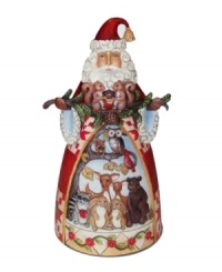 One with nature, St. Nick extends an evergreen branch to two friendly squirrels. More woodland creatures carved in his skirt give Jim Shore's folksy Santa Claus collectible extra personality. One with nature, St. Nick extends an evergreen branch to two friendly squirrels. More woodland creatures carved in his skirt give Jim Shore's folksy Santa Claus collectible extra personality.