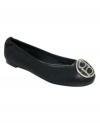 Simply beautiful. The Lisabeth flats by Bebe are topped with a large metal logo at the toe.